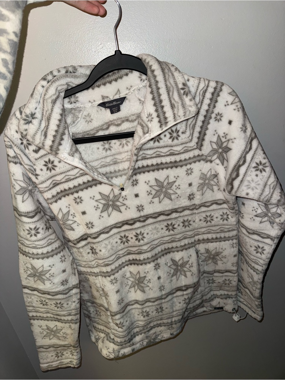 Eddie Bauer Cream & Gray Fleece Half-Zip Pullover